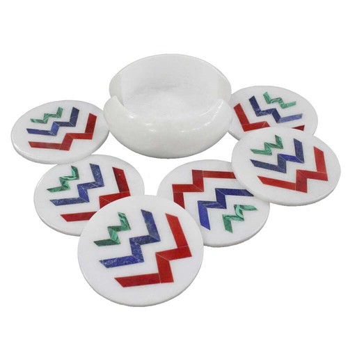 Round white marble coaster - white, set