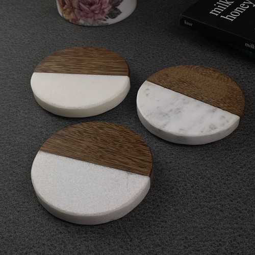 Marble and wenge wood coasters - marble,