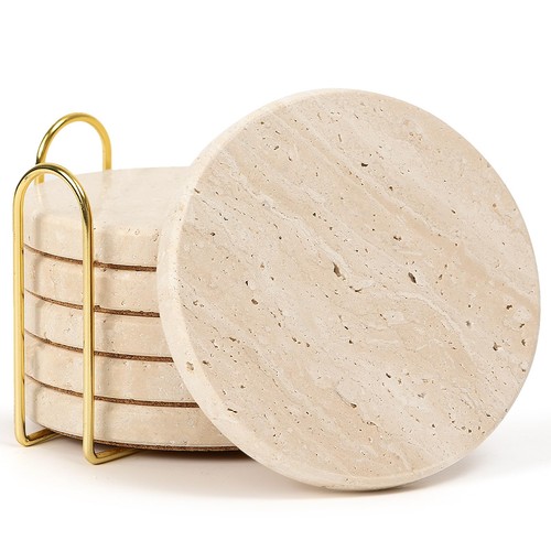 Travertine marble coasters set - marble,