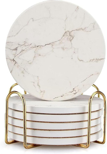 Pcs white marble coaster set - 6,