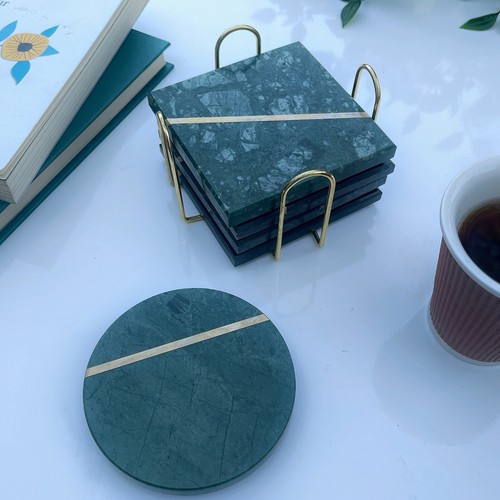 Dark green marble coasters - green,